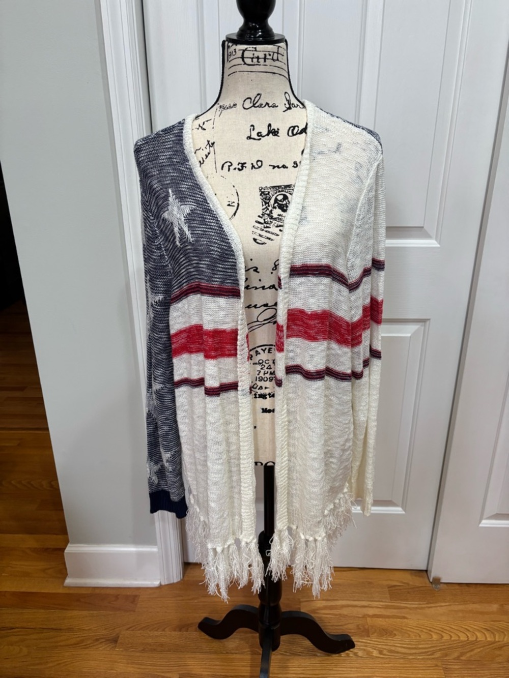 Lane Bryant 22/24 White, Red & Blue lightweight cardigan EUC Americana inspired